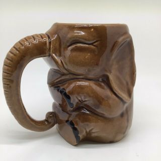 Vintage Ceramic Brown Elephant Trunk Handle Coffee Tea Mug 4 - 3/4 " Tall