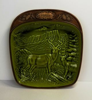 Vintage Deer Dish Wyoming Treasure Craft Ceramic Souvenir