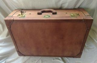 Vintage Hardcase Quality Leather Luggage Suitcase W/keys Brass Hardware 24 " X17 "