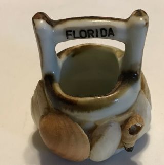 Vintage Florida Souvenir Ceramic Wishing Well Figurine Seashells Retro 80s Beach