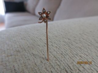 14k Yellow Gold Vintage Stick Pin Flower With Seed Pearls