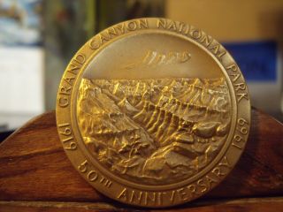 1969 Grand Canyon National Park High Relief Bronze Uncir.  Medallion 50th Anniv.