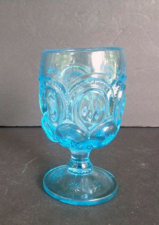 Vintage L.  E.  Smith Blue Goblet Stemmed Glass Moon And Stars 5 3/4”