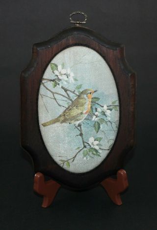 Vintage Beaded Glass Wooden Plaque European Robin Pam 
