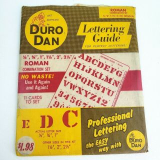 Vtg 1966 Duro Dan Roman Combination Set 1/2 " - 2 1/2 " No.  135 Lettering Guide