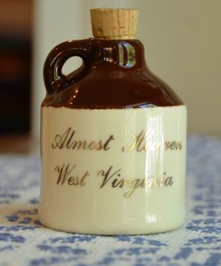 Vintage ALMOST HEAVEN West VA Salt & Pepper Shakers Paden City Moonshine Jug USA 3