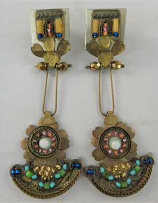 Pr.  Vintage Ayala Bar Mixed Metal Earrings W/different Colored Beads.  2 7/8”