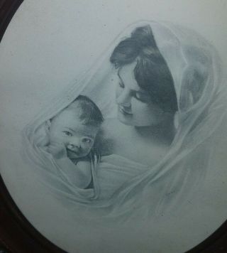 Lovely Vintage Antique Oval Framed Mother & Baby Photo/print 8 " X 10 "