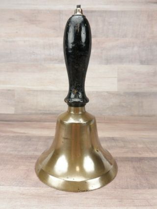 Vintage 7 " Brass School Church Hand Bell Black Wood Handle