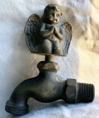 Vintage Solid Brass Angel Garden Spigot Sculpture Figural Faucet