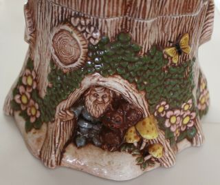 Vintage 1970 ' s Tree Stump Cookie Jar Sittre Ceramic Prod.  Elf,  Gnome,  Owl,  Snail 2