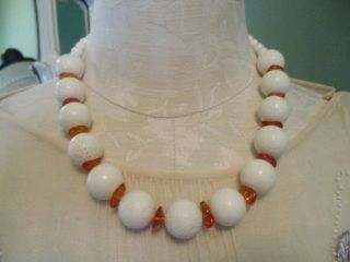 Vintage Natural White Sponge Coral And Amber Necklace