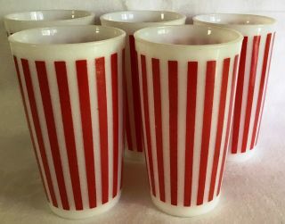 Five Vintage Hazel Atlas Red Candy Stripe Milk Glass Tumblers