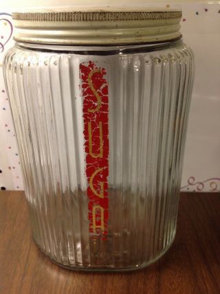 Vintage Clear Ribbed Glass Sugar Canister Half ½ Gallon W/ Lid