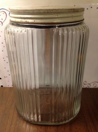 VINTAGE CLEAR RIBBED GLASS SUGAR CANISTER HALF ½ GALLON w/ Lid 2
