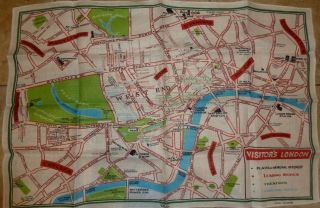 Vintage Printed Linen Souvenir Towel London England Map By Ulster - Pure Linen -