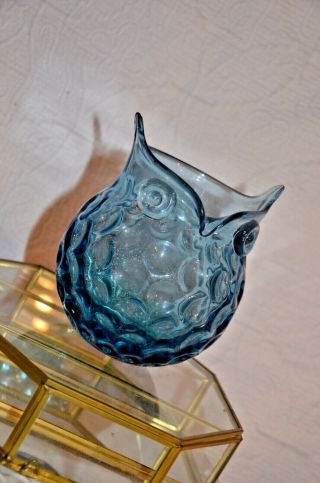 VINTAGE Honeycomb Glass Owl Vase Creamer BLUE 2