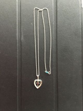 Vintage Sterling Silver Heart With Cross Charm Pendant And 18 Inch Chain