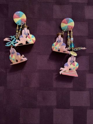 Lunch At The Ritz Vintage Enameled Dangle Earrings A Day At The Beach 1988?