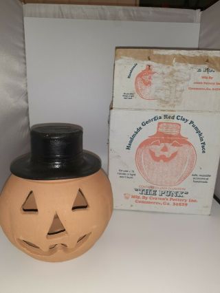 Vintage Handmade Georgia Red Clay Pumpkin Face Jack O Lantern " The Punk " 7.  5 In