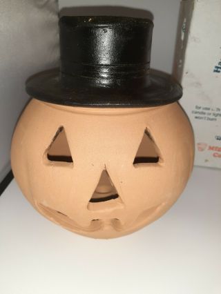 Vintage Handmade Georgia Red Clay Pumpkin Face Jack O Lantern 