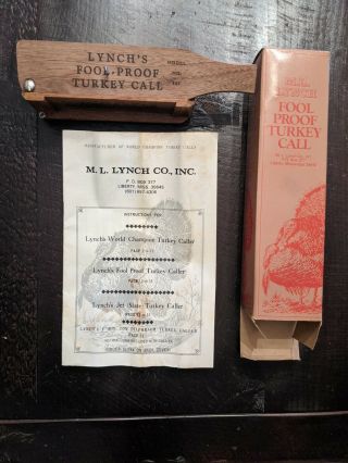Vintage M.  L.  Lynch Foolproof Turkey Box Call Model No.  101.  1965 Liberty,  Mississ