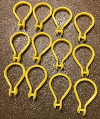 12 Vintage Plastic Shower Curtain Hooks Rings Bright Yellow