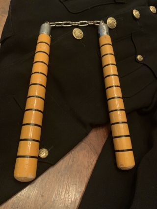 Vintage Solid Wood Martial Arts Sticks - 12” Wooden Handles - Yellow Black