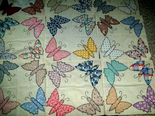 9 - Vintage Hand Applique Butterfly Quilt Squares 17 1/2 " X 17 1/2 "