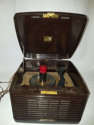 Vintage Rca Victor 45 - Ey - 3 Victrola Bakelite Phonograph Record Player Powers On