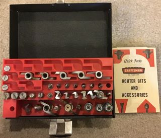 Vintage Sears Craftsman Router Bit Kit Metal Case With & Bits
