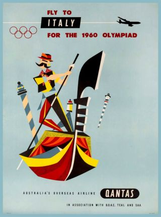 Fly To Italy For The 1960 Olympiad Vintage Airline Travel Art Poster Print