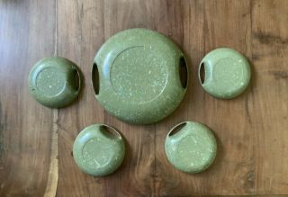 Vintage Aztec Melmac 12 Inch Bowl Green Spatterware Confetti & 4 Salad Bowls 2