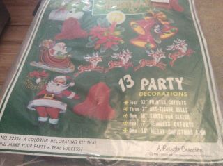 Vintage Christmas Decorations Tissue Bells,  Santa Sleigh 13 In Package