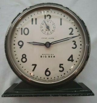 Vintage Westclox Big Ben Style Chime Alarm Gun Metal Plain Alarm Clock -