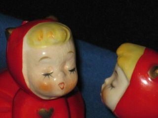 Vintage Holiday Christmas Salt and Pepper Shakers Girls in Red Cat Costumes 3