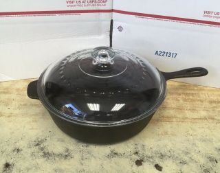 Vintage 8 Wagner Ware 10.  5  Chicken Fryer Cast Iron Skillet With Glass Lid