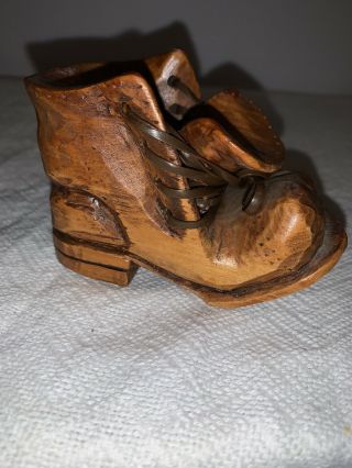 Vintage Hand Carved Wooden Wood Hobo Boot Shoe Laces Great Detail 4”