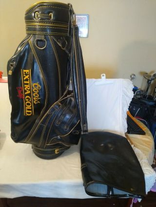 Coors Extra Gold Draft Leather Cart Golf Bag Vtg 6 Way Rain Cover Made Usa Beer