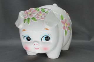 Vintage 1985 Lefton Floral Piggy Bank Made In Japan 05205