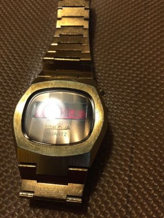 Vintage Bulova Men Gold Tone RED LED Quartzmatic Digital Watch For Repair 2