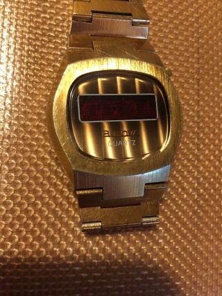 Vintage Bulova Men Gold Tone RED LED Quartzmatic Digital Watch For Repair 3