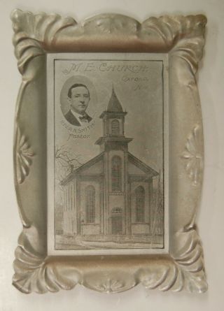 Oxford Nj,  M.  E.  Church,  Rev.  A.  N.  Smith,  Printed On Aluminum Pin Tray C1910