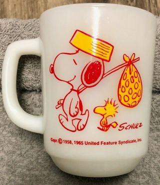 Vintage 1965 Snoopy & Woodstock Come Home Mug: Anchor Hocking