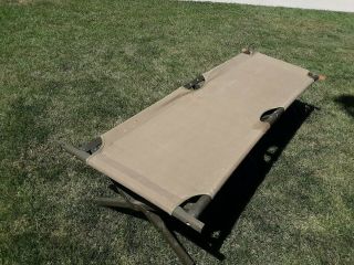 3 Vintage Military Green Canvas Cot Wood and Metal Frame,  All 2