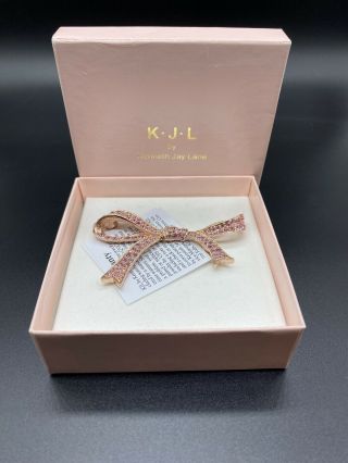 Vintage Kjl Kenneth Jay Lane Pink Pave Crystal Bow " Breast Cancer Awareness " Pin