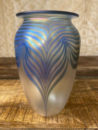 Eickholt Studios Vintage Hand Blown Art Glass Vase Iridescent Swirl Signed 1989