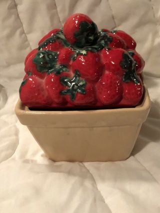 Vintage The House Of Webster Ceramic Strawberry Quart Container Canister