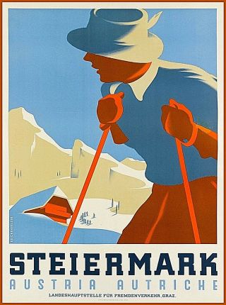 Steiermark Austria Ski Vintage Travel Decor Advertisement Art Poster Print