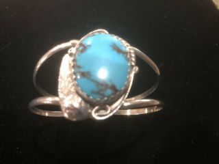 Vintage Small Sterling Silver And Turquoise Cuff